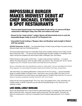 Impossible Burger Makes Midwest Debut at Chef Michael Symon's B