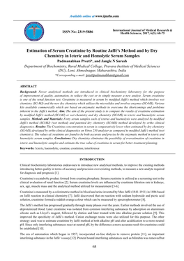 Estimation of Serum Creatinine by Routine Jaffé's Method and by Dry