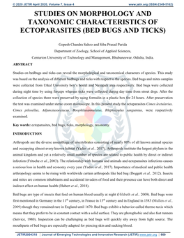 Studies on Morphology and Taxonomic Characteristics of Ectoparasites (Bed Bugs and Ticks)