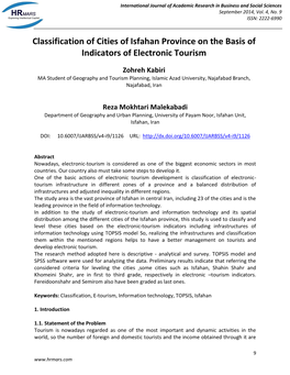 Classification of Cities of Isfahan Province on the Basis of Indicators of Electronic Tourism