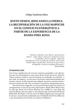 Kintu Newen, Buscando La Fuerza. La Recuperación De La Voz Mapuche En El Conflicto Energético a Partir De La Experiencia De La Banda Puel Kona