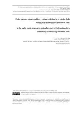 En Los Parques: Espacio Público Y Cultura Rock Durante El Tránsito De La Dictadura a La Democracia En Buenos Aires Ana Sánchez Trolliet Estudios Del Hábitat | Vol