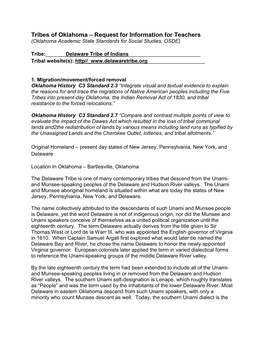 Tribes of Oklahoma – Request for Information for Teachers (Oklahoma Academic State Standards for Social Studies, OSDE)