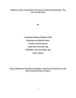 Ethnicity and the Voting Pattern in Nigeria's 2015 General Elections: the Case of Lagos State