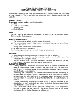 Social Studies Pilot Contest Instructions for the Contest Director