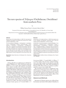 Ten New Species of Telipogon (Orchidaceae, Oncidiinae) from Southern Peru