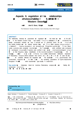 Aspects of Vegetation and Soil Relationships Around