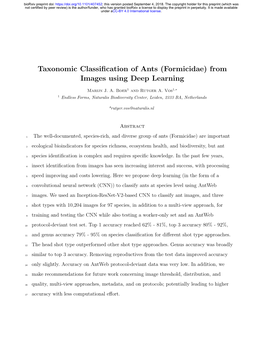 Taxonomic Classification of Ants (Formicidae) from Images