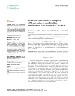 Memecylon Viswanathanii, a New Species of Melastomataceae from Kalakkad- Citation: Rajesh R.R., Sakthidhasan P., Rajasekar C