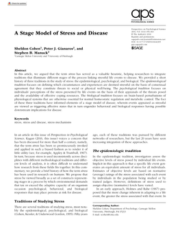A Stage Model of Stress and Disease Research-Article6463052016
