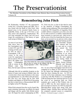 The Preservationist the Member Newsletter of the Elkhart Lake Historic Race Circuits Preservation Society Volume 18 November 5, 2012