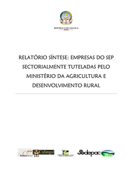 Relatório Síntese: Empresas Do Sep Sectorialmente Tuteladas Pelo Ministério Da Agricultura E Desenvolvimento Rural