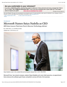 Microsoft Board Names Satya Nadella As CEO - WSJ.Com 2/4/14, 10:41 AM