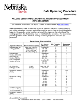 Welding Lens Shade & Personal Protective Equipment (PPE)