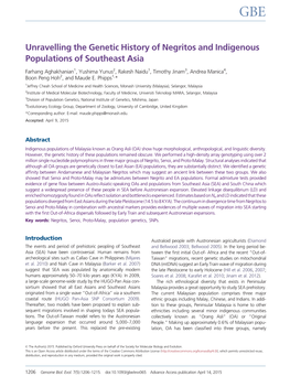 Unravelling the Genetic History of Negritos and Indigenous Populations of Southeast Asia