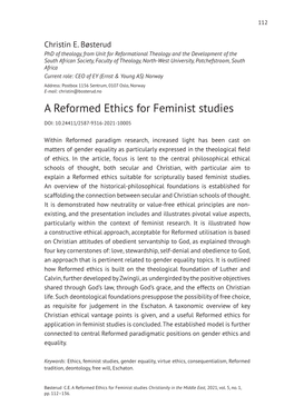 A Reformed Ethics for Feminist Studies