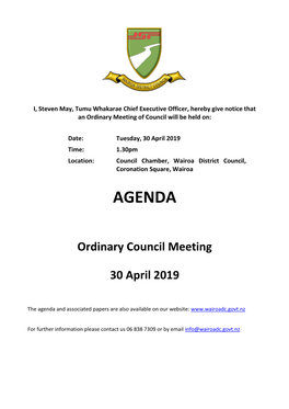 Agenda of Ordinary Council Meeting