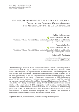 First Results and Perspectives of a New Archaeological Project in the Armenian Capital Artaxata: from Artashes-Artaxias I to Roman Imperialism