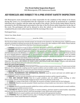 Vehicles Are Subject to a Pre-Event Safety Inspection