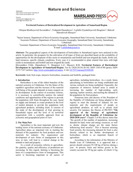 30 Territorial Features of Horticultural Development in Agriculture Of