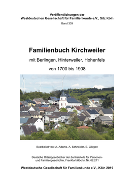 Familienbuch Kirchweiler Mit Berlingen, Hinterweiler, Hohenfels