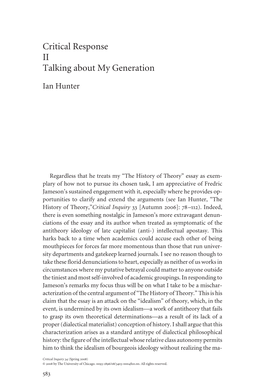 Critical Response II Talking About My Generation