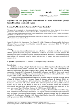 Updates on the Geographic Distribution of Three Geastrum Species from Brazilian Semi-Arid Region