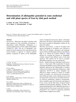 Determination of Allelopathic Potential in Some Medicinal and Wild Plant Species of Iran by Dish Pack Method