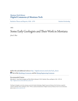 SOME EARLY GEOLOGISTS and THEIR WORK in MONTANA by John I