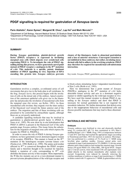 PDGF Signalling Is Required for Gastrulation of Xenopus Laevis