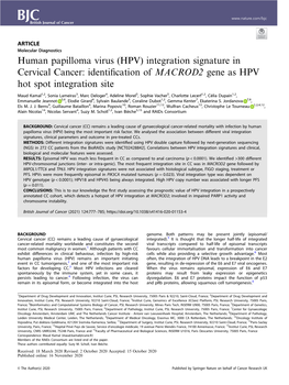 Human Papilloma Virus (HPV) Integration Signature in Cervical Cancer: Identiﬁcation of MACROD2 Gene As HPV Hot Spot Integration Site