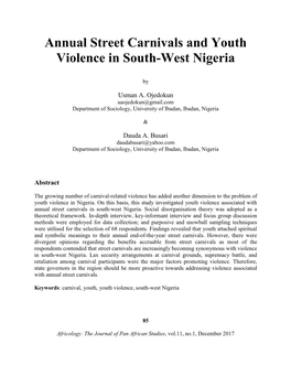 Annual Street Carnivals and Youth Violence in South-West Nigeria