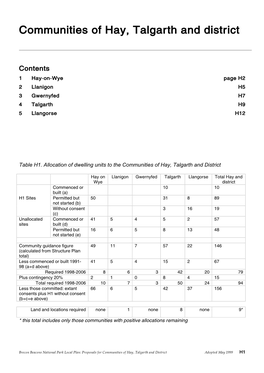 Allocation of Dwelling Units to the Communities of Hay, Talgarth and District