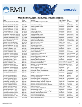 Fall 2019 Travel Schedule