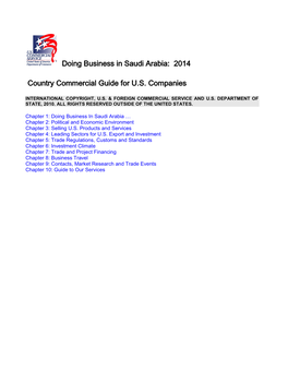 Doing Business in Saudi Arabia: 2014 Country Commercial Guide for US