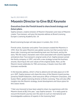 Moomin Director to Give BLE Keynote