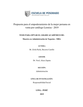 Propuesta Para El Empoderamiento De La Mujer Peruana En Venta Por Catálogo Leonisa - 2019