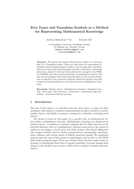 Zeta Types and Tannakian Symbols As a Method for Representing Mathematical Knowledge