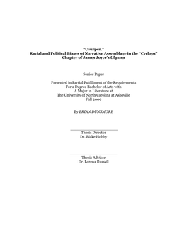 “Usurper.” Racial and Political Biases of Narrative Assemblage in the “Cyclops” Chapter of James Joyce’S Ulysses
