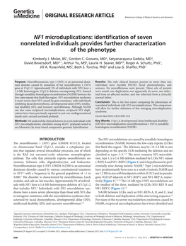 NF1 Microduplications: Identification of Seven Nonrelated Individuals Provides Further Characterization of the Phenotype