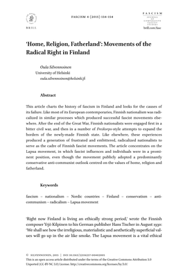 'Home, Religion, Fatherland': Movements of the Radical Right in Finland