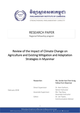 Review of the Impact of Climate Change on Agriculture and Existing Mitigation and Adaptation Strategies in Myanmar