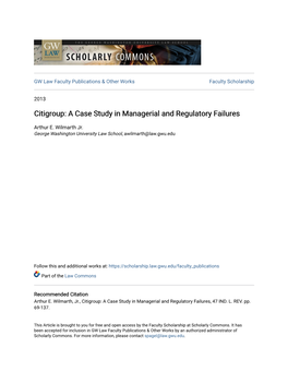 Citigroup: a Case Study in Managerial and Regulatory Failures