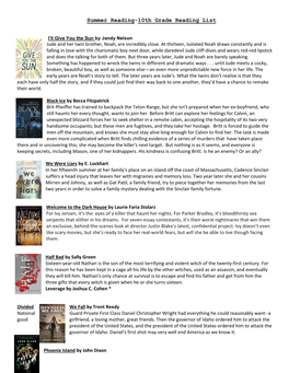 Summer Reading-10Th Grade Reading List