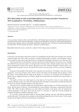 DNA Barcoding Reveals Sexual Dimorphism in Isotrias Penedana Trematerra, 2013 (Lepidoptera: Tortricidae, Chlidanotinae)