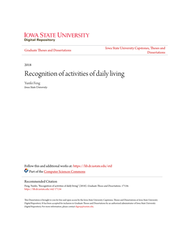 Recognition of Activities of Daily Living Yunfei Feng Iowa State University