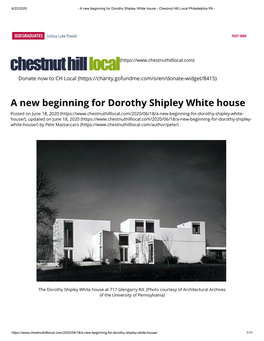 A New Beginning for Dorothy Shipley White House - Chestnut Hill Local Philadelphia PA