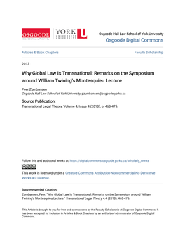 Why Global Law Is Transnational: Remarks on the Symposium Around William Twining's Montesquieu Lecture