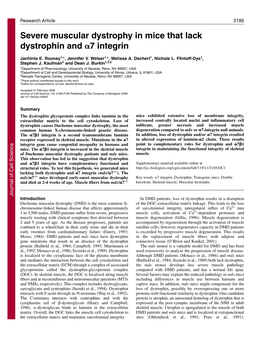 Severe Muscular Dystrophy in Mice That Lack Dystrophin and Α7 Integrin