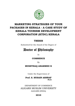 Marketing Strategies of Tour Packages in Kerala - a Case Study of Kerala Tourism Development Corporation (Ktdc) Kerala